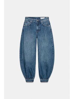 ZARA TRF MID-RISE BALLOON JEANS WITH BUTTONS